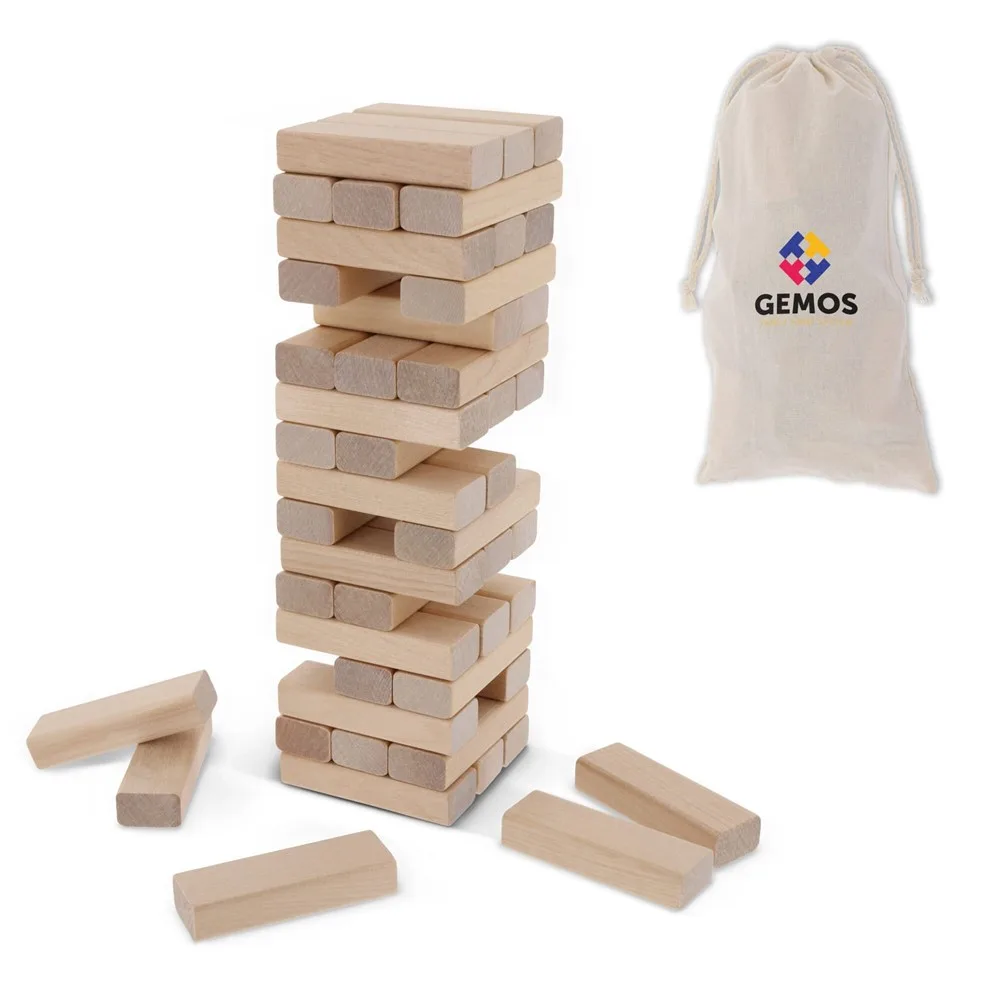 Houten toren spel in katoenen etui