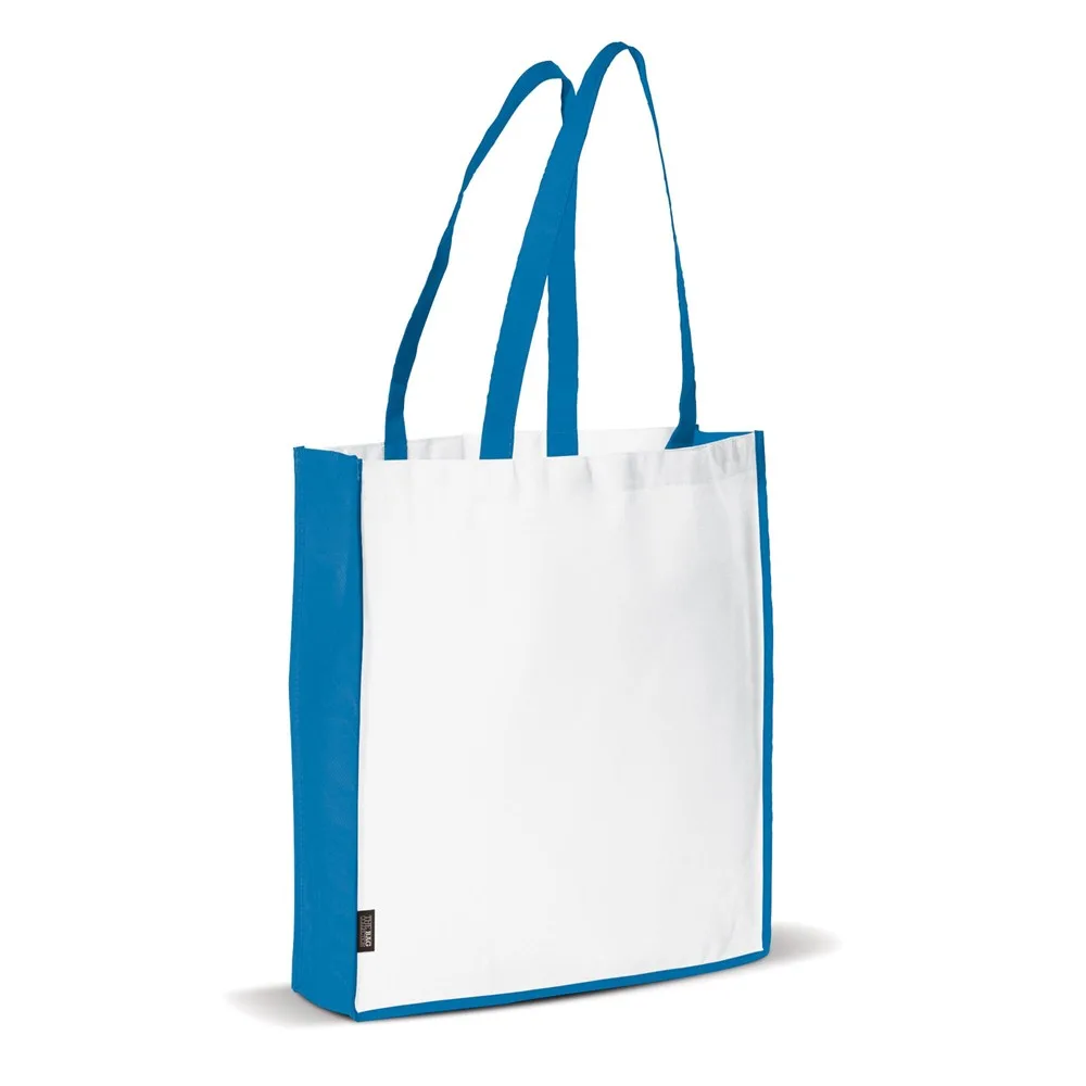 Schoudertas non-woven 75gm² wit blauw - Hidalgo Schoudertas non-woven 75g/m², wit / blauw