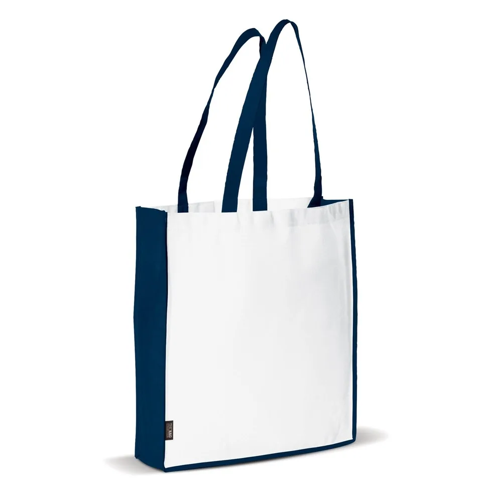 Schoudertas non-woven 75gm² wit donkerblauw - Hidalgo Schoudertas non-woven 75g/m², wit / donkerblauw