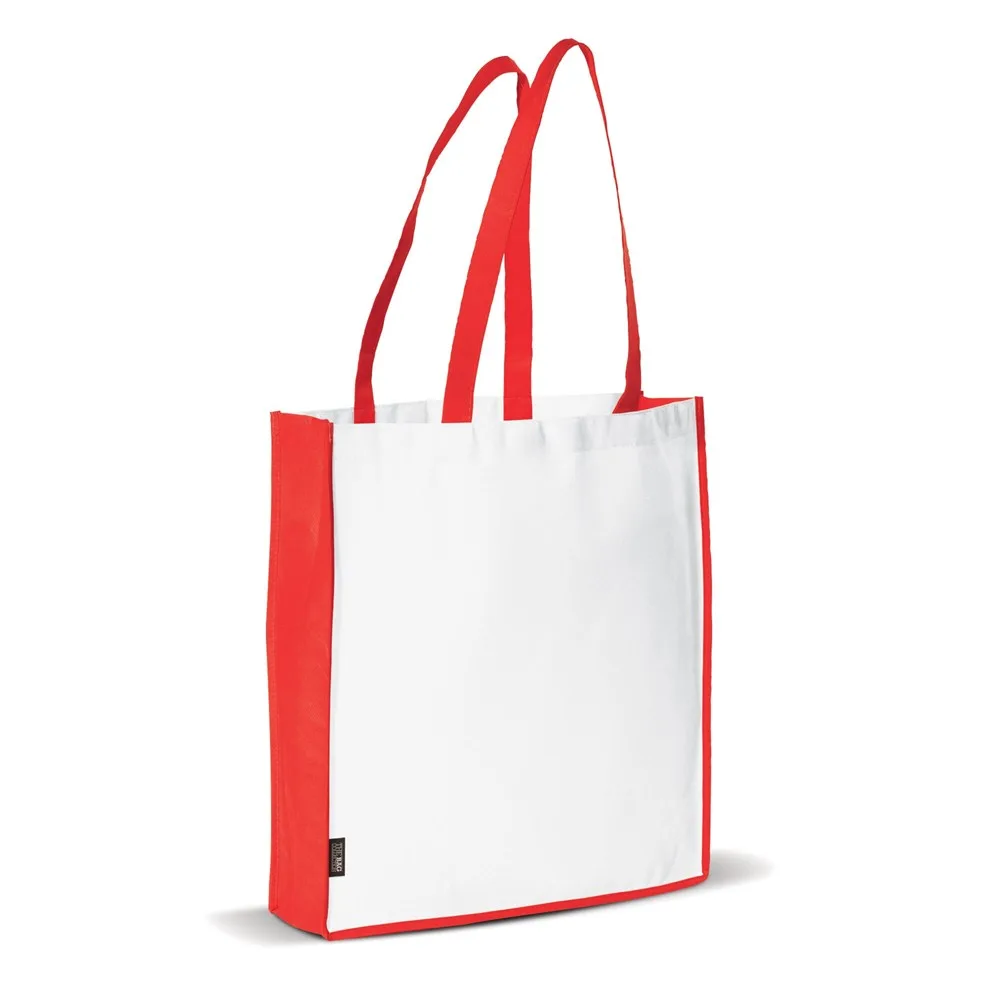 Schoudertas non-woven 75gm² wit rood - Hidalgo Schoudertas non-woven 75g/m², wit / rood