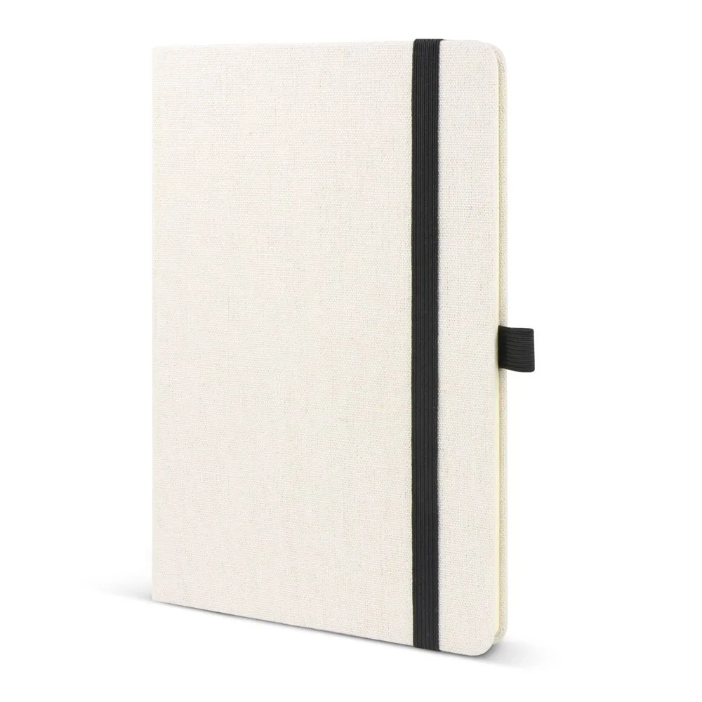 Notitieboek van gerecycled katoen R-PET A5 beige zwart - Hidalgo Notitieboek van gerecycled katoen & R-PET A5, beige / zwart