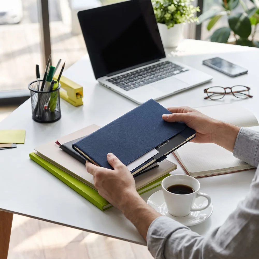 Notizbuch Ashira bedrucken liniert rPET Steckfach A5 — Produktfoto 8