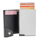 RFID kaarthouder met leerlook hoes, zwart/zilver