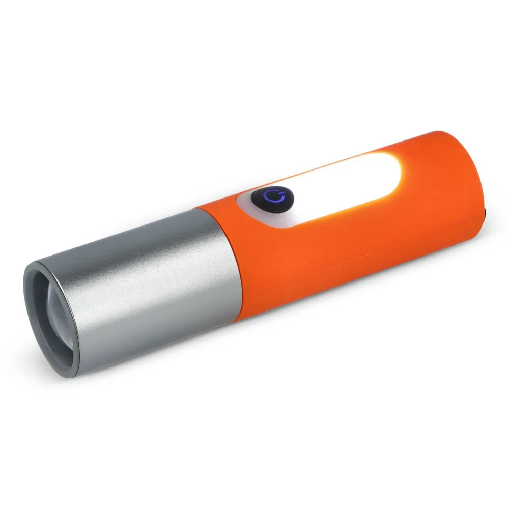 Oplaadbare 10 W LED-zaklamp met zoomfunctie 300 lm oranje - Hidalgo-werbeartikel Oplaadbare 10 W LED-zaklamp met zoomfunctie 300 lm, oranje