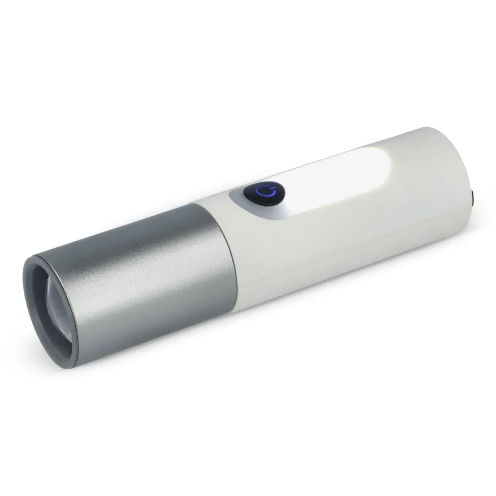 Oplaadbare 10 W LED-zaklamp met zoomfunctie 300 lm wit - Hidalgo-werbeartikel Oplaadbare 10 W LED-zaklamp met zoomfunctie 300 lm, wit