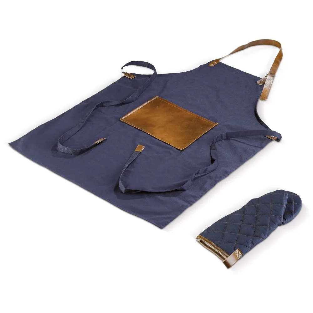 Bbq schort en want donkerblauw - Hidalgo-werbeartikel Bbq schort en want, donkerblauw