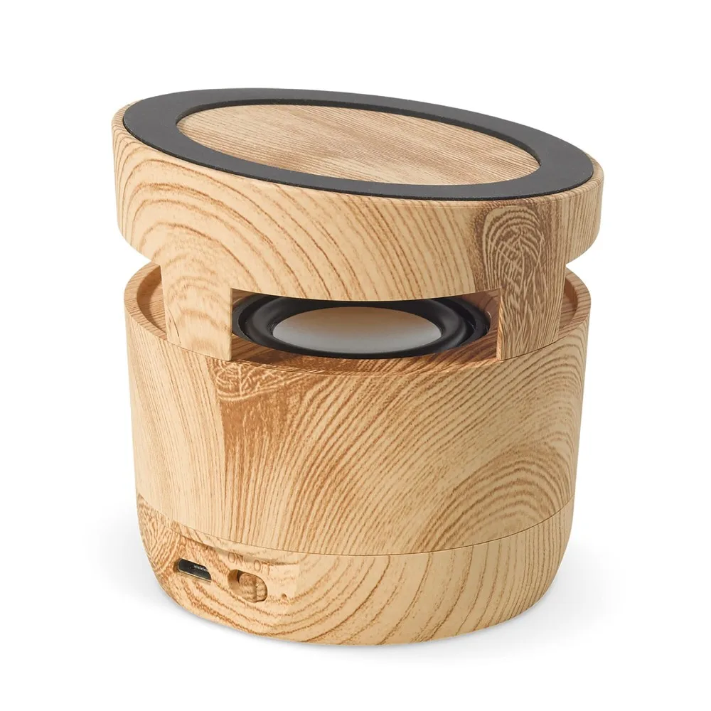 Houten look speaker 3W draadloos laadstation 5W productfoto 4 - Hidalgo-werbeartikel Houten look speaker 3W & draadloos laadstation 5W — productfoto 4