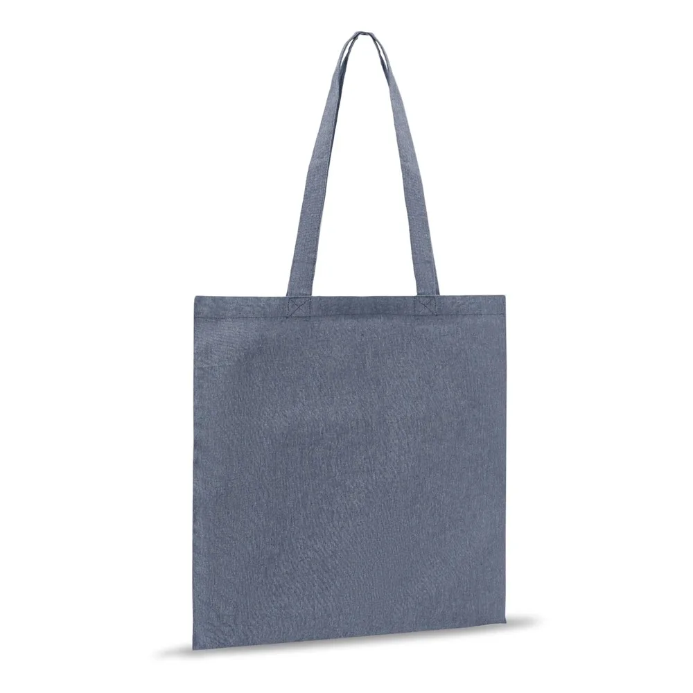 Schoudertas gerecycled katoen 140gm² 38x42cm blauw - Katoenendraagtassen Schoudertas gerecycled katoen 140g/m² 38x42cm, blauw