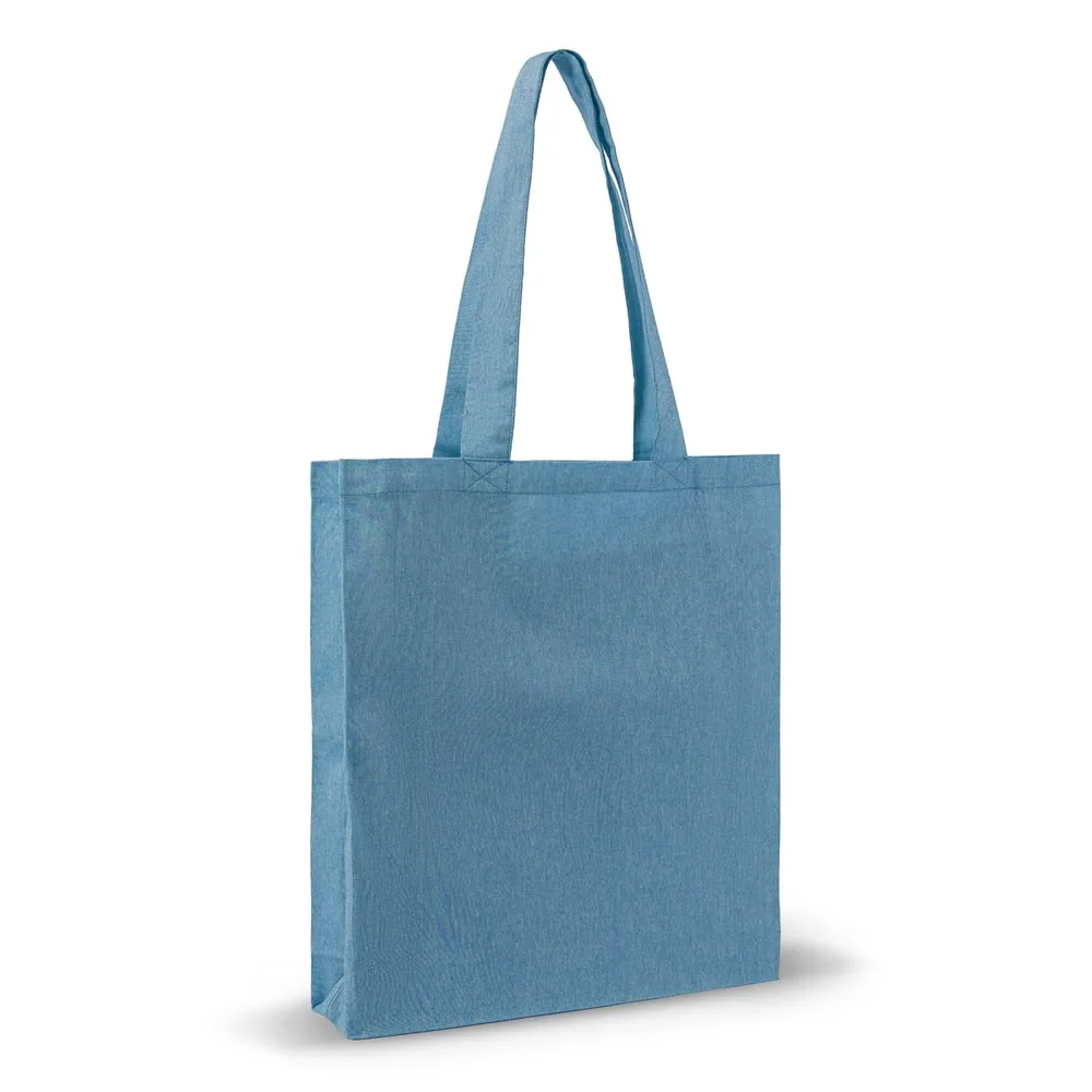 Schoudertas recycled katoen 140gm² 38x42x10cm blauw - Katoenendraagtassen Schoudertas recycled katoen 140g/m² 38x42x10cm, blauw