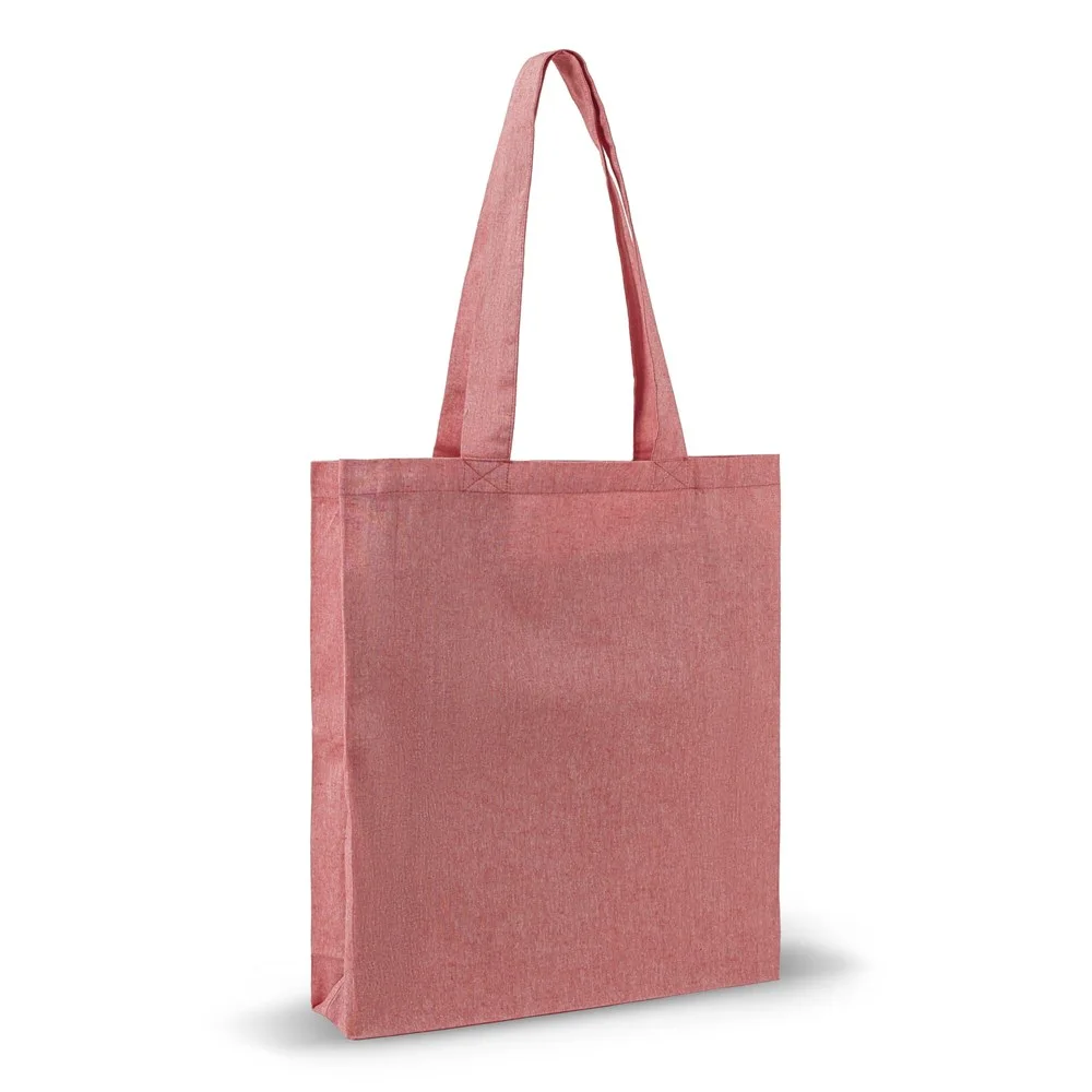 Schoudertas recycled katoen 140gm² 38x42x10cm rood - Katoenendraagtassen Schoudertas recycled katoen 140g/m² 38x42x10cm, rood