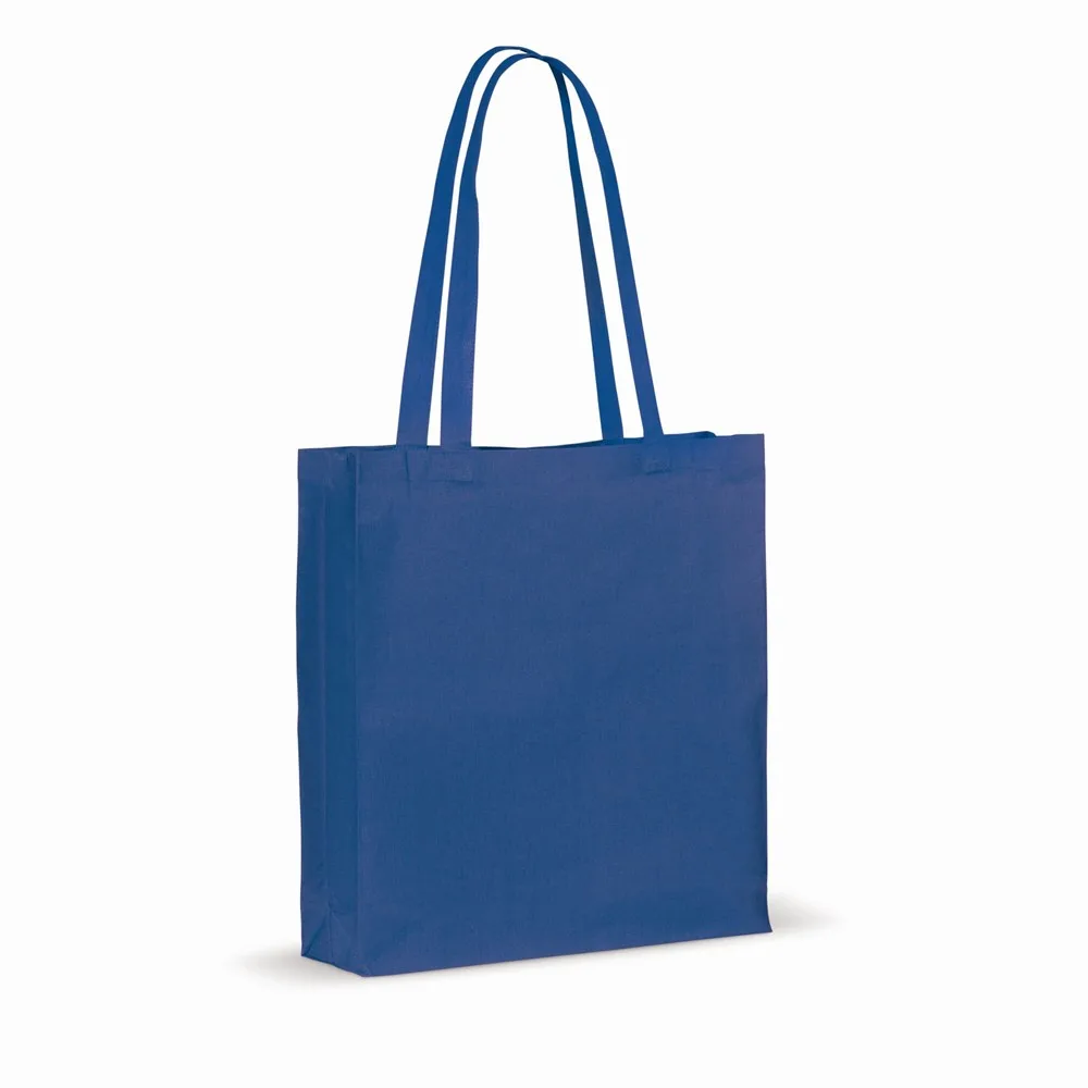 Draagtas gerecycled katoen met bodem 140gm² 38x10x42cm blauw - Katoenendraagtassen Draagtas gerecycled katoen met bodem 140g/m² 38x10x42cm, blauw