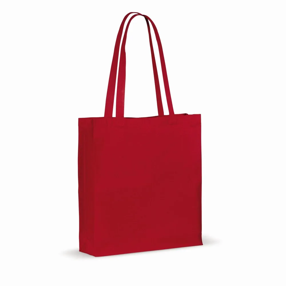 Draagtas gerecycled katoen met bodem 140gm² 38x10x42cm rood - Katoenendraagtassen Draagtas gerecycled katoen met bodem 140g/m² 38x10x42cm, rood