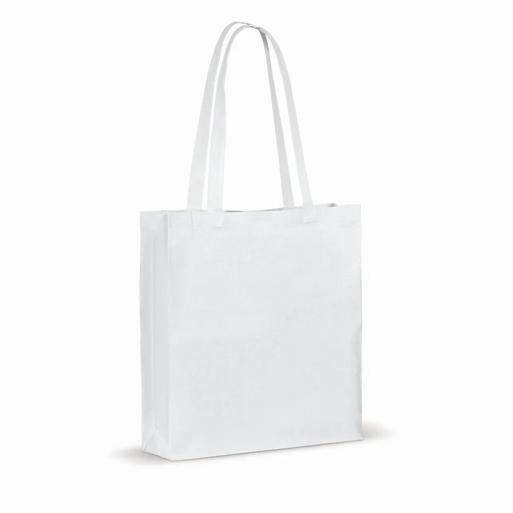 Draagtas gerecycled katoen met bodem 140gm² 38x10x42cm wit - Katoenendraagtassen Draagtas gerecycled katoen met bodem 140g/m² 38x10x42cm, wit
