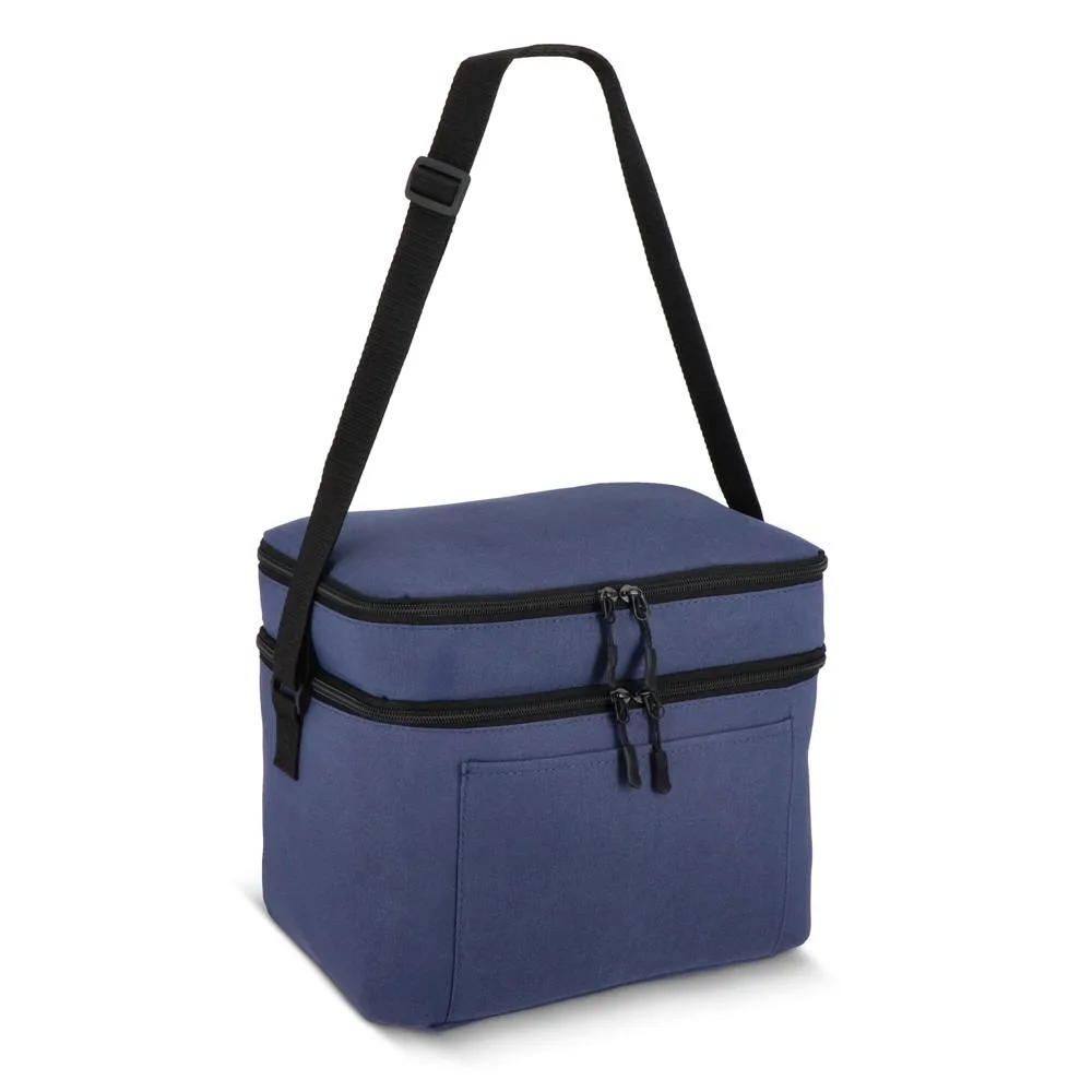 600D gerecycled PET koeltas met twee vakken 30 x 20 x 24 cm 12 L donkerblauw - Hidalgo 600D gerecycled PET koeltas met twee vakken 30 x 20 x 24 cm 12 L, donkerblauw