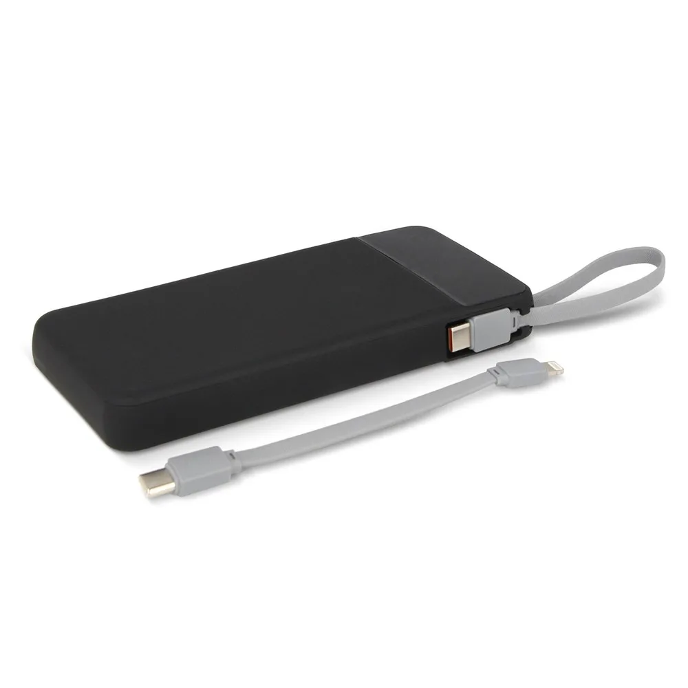 Ziara Powerbank met USB-C Lightning Kabel 10000mAh zwart - Hidalgo Ziara Powerbank met USB-C & Lightning Kabel 10000mAh, zwart