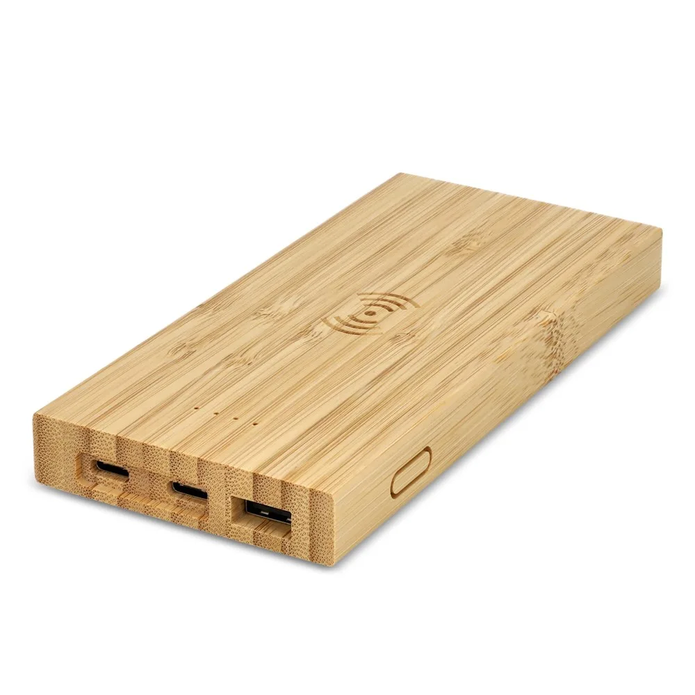 Powerbank met Draadloos Opladen Bamboe 8000 mAh productfoto 2 - Hidalgo Powerbank met Draadloos Opladen Bamboe 8000 mAh — productfoto 2