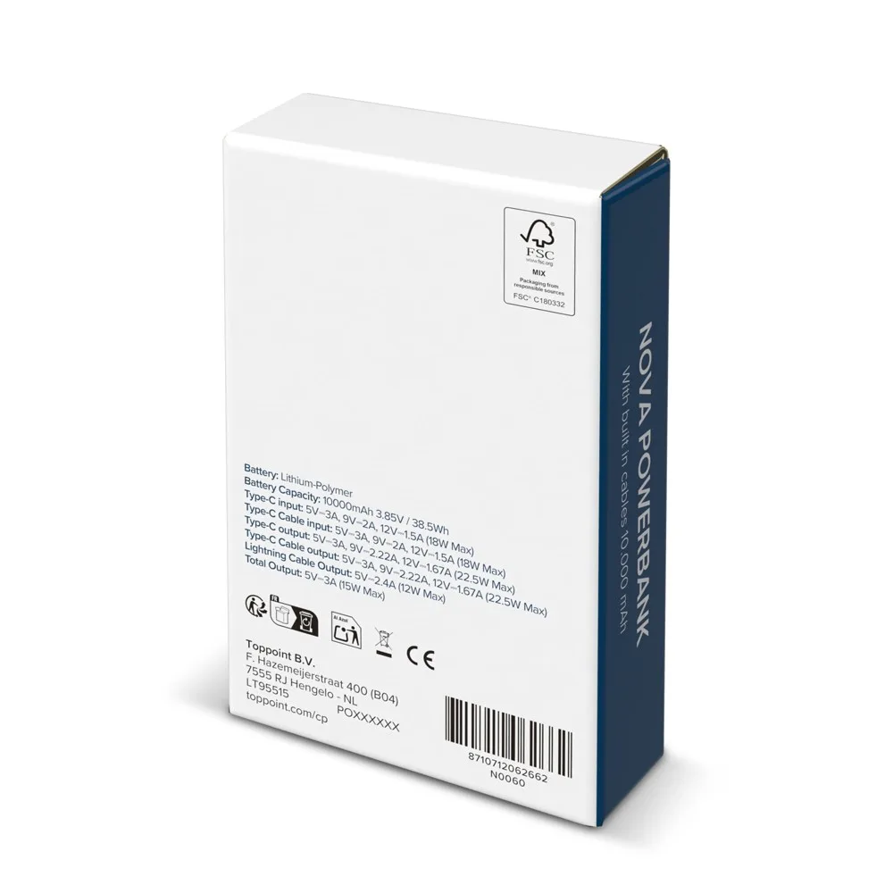 Nova Powerbank 225W Power Delivery met ingebouwde kabels 10000 mAh productfoto 6 - Hidalgo Nova Powerbank 22.5W Power Delivery met ingebouwde kabels 10000 mAh — productfoto 6