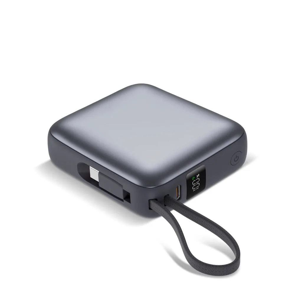 Nova Powerbank 225W Power Delivery met ingebouwde kabels 10000 mAh donker grijs - Hidalgo Nova Powerbank 22.5W Power Delivery met ingebouwde kabels 10000 mAh, donker grijs