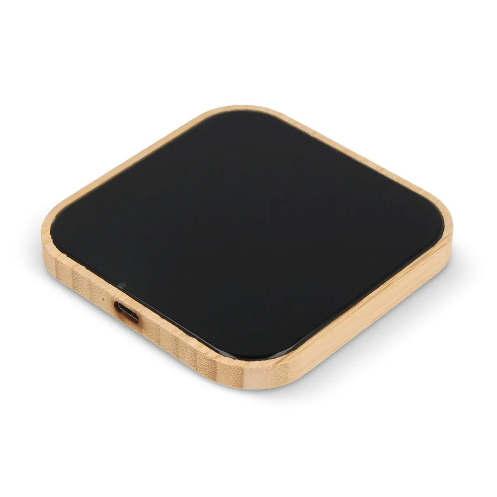 Draadloze oplader bamboe glas 10W zwart - Hidalgo Draadloze oplader bamboe & glas 10W, zwart