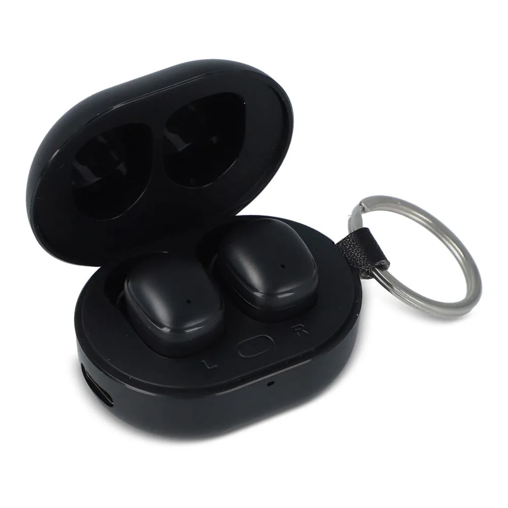Mini Draadloze Oordopjes Sleutelhanger formaat productfoto 2 - Hidalgo-werbeartikel Mini Draadloze Oordopjes Sleutelhanger formaat — productfoto 2