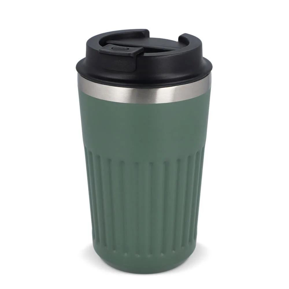 Gerecycled RVS Koffie beker 400ml olijfgroen - Bidons & Shakers Gerecycled RVS Koffie beker 400ml, olijfgroen