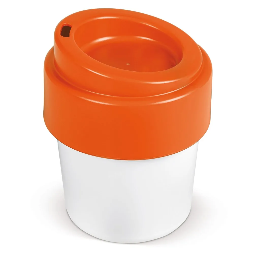Koffiebeker Hot-but-cool met deksel 240ml wit oranje - Bidons & Shakers Koffiebeker Hot-but-cool met deksel 240ml, wit / oranje