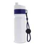 Sportbidon met rand en koord 750ml, wit / donkerblauw