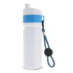 Sportbidon met rand en koord 750ml, wit / lichtblauw