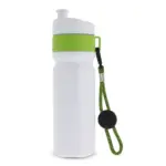 Sportbidon met rand en koord 750ml, wit / lichtgroen
