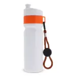Sportbidon met rand en koord 750ml, wit / oranje