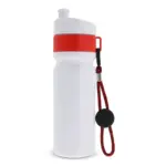 Sportbidon met rand en koord 750ml, wit / rood