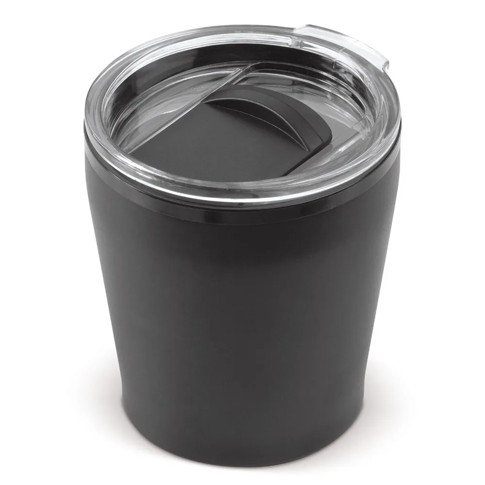 Koffiebeker metallic 180ml zwart - Hidalgo-werbeartikel Koffiebeker metallic 180ml, zwart