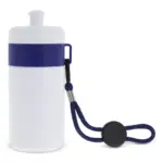 Sportbidon met rand en koord 500ml, wit / donkerblauw