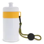 Sportbidon met rand en koord 500ml, wit / geel