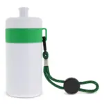 Sportbidon met rand en koord 500ml, wit / groen