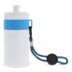 Sportbidon met rand en koord 500ml, wit / lichtblauw