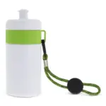 Sportbidon met rand en koord 500ml, wit / lichtgroen