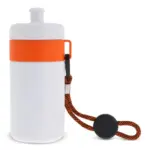 Sportbidon met rand en koord 500ml, wit / oranje