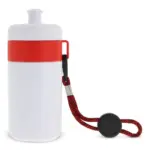 Sportbidon met rand en koord 500ml, wit / rood