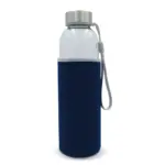 Waterfles glas met sleeve 500ml, transparant donkerblauw