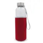 Waterfles glas met sleeve 500ml, transparant rood