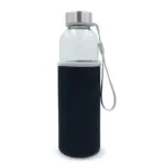 Waterfles glas met sleeve 500ml, transparant zwart