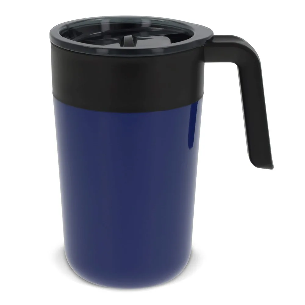 Dubbelwandige koffiebeker 400ml donkerblauw - Hidalgo-werbeartikel Dubbelwandige koffiebeker 400ml, donkerblauw