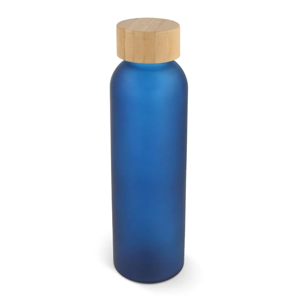 Waterfles glas bamboe 500ml donkerblauw - Hidalgo-werbeartikel Waterfles glas & bamboe 500ml, donkerblauw