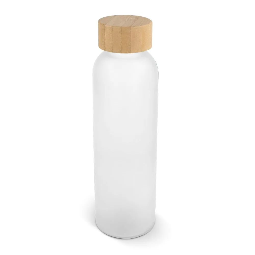 Waterfles glas bamboe 500ml wit - Hidalgo-werbeartikel Waterfles glas & bamboe 500ml, wit