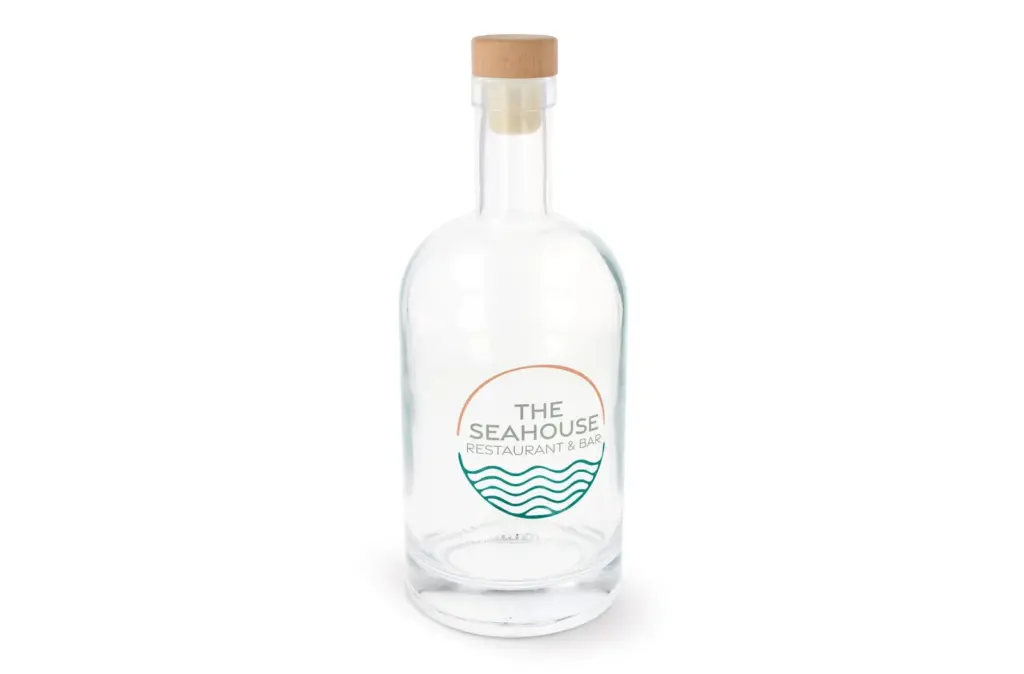 Trinkflasche Glas 1L mit Logo und Holzdeckel