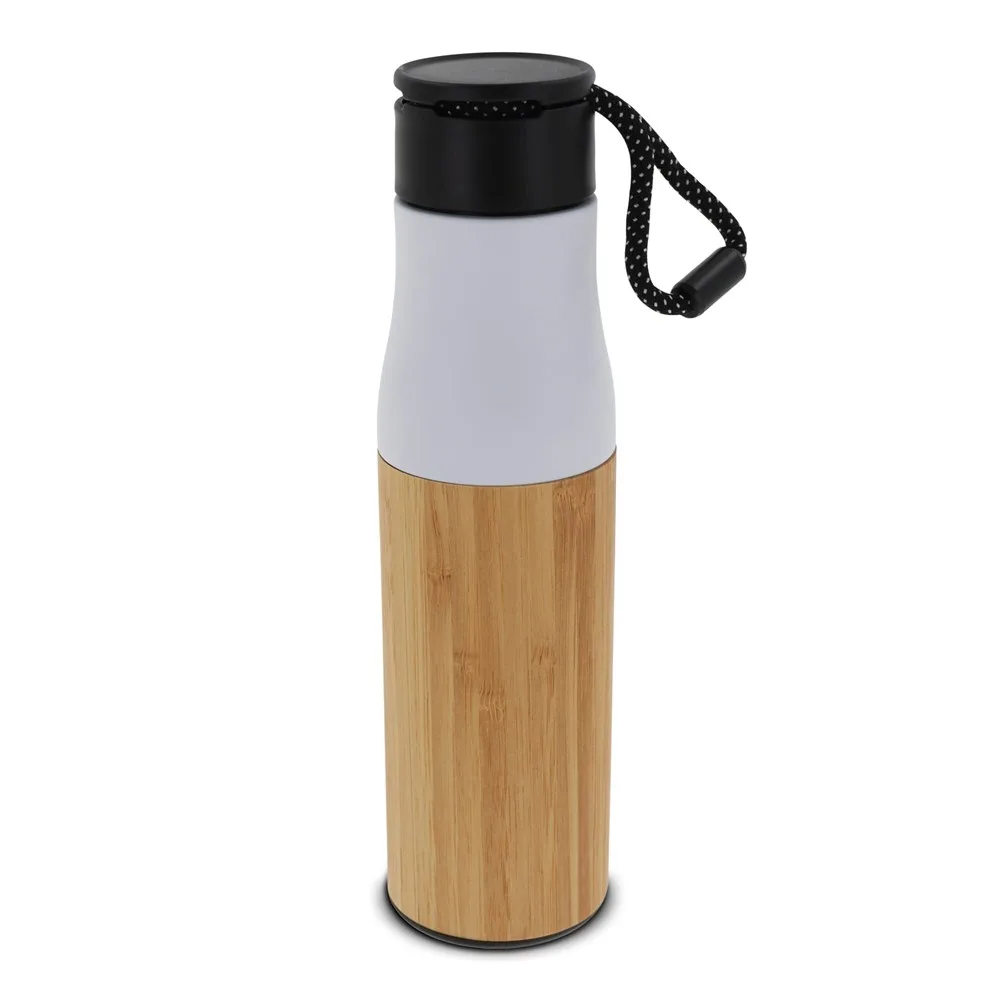 Thermofles met touw bamboe 500ml wit - Hidalgo-werbeartikel Thermofles met touw bamboe 500ml, wit