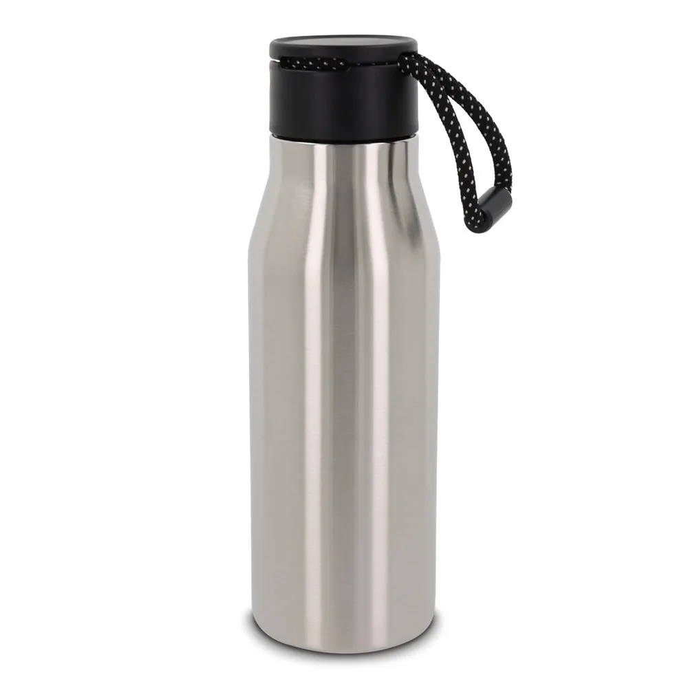 Thermofles met touw 600ml zilver - Hidalgo-werbeartikel Thermofles met touw 600ml, zilver