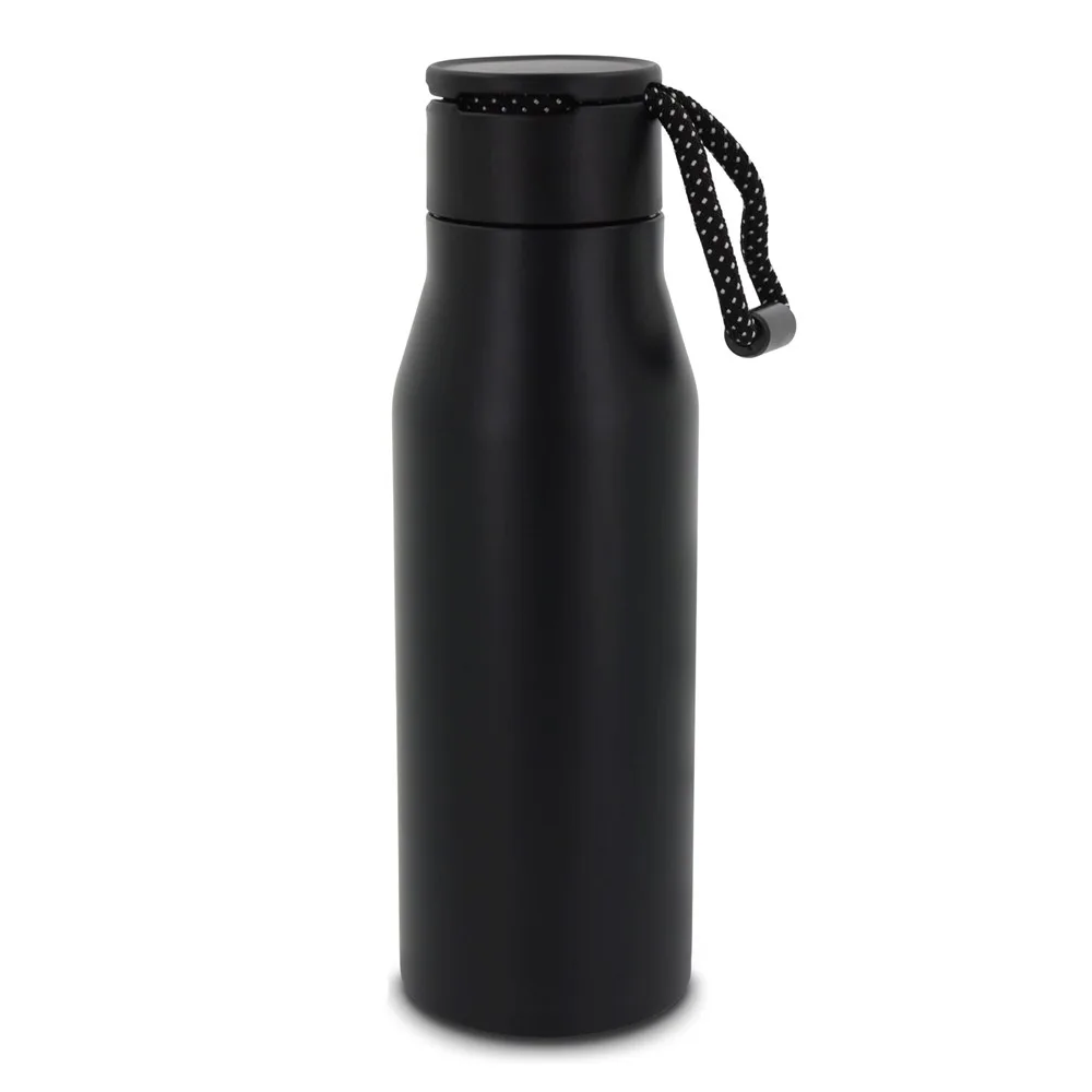 Thermofles met touw 600ml zwart - Hidalgo-werbeartikel Thermofles met touw 600ml, zwart