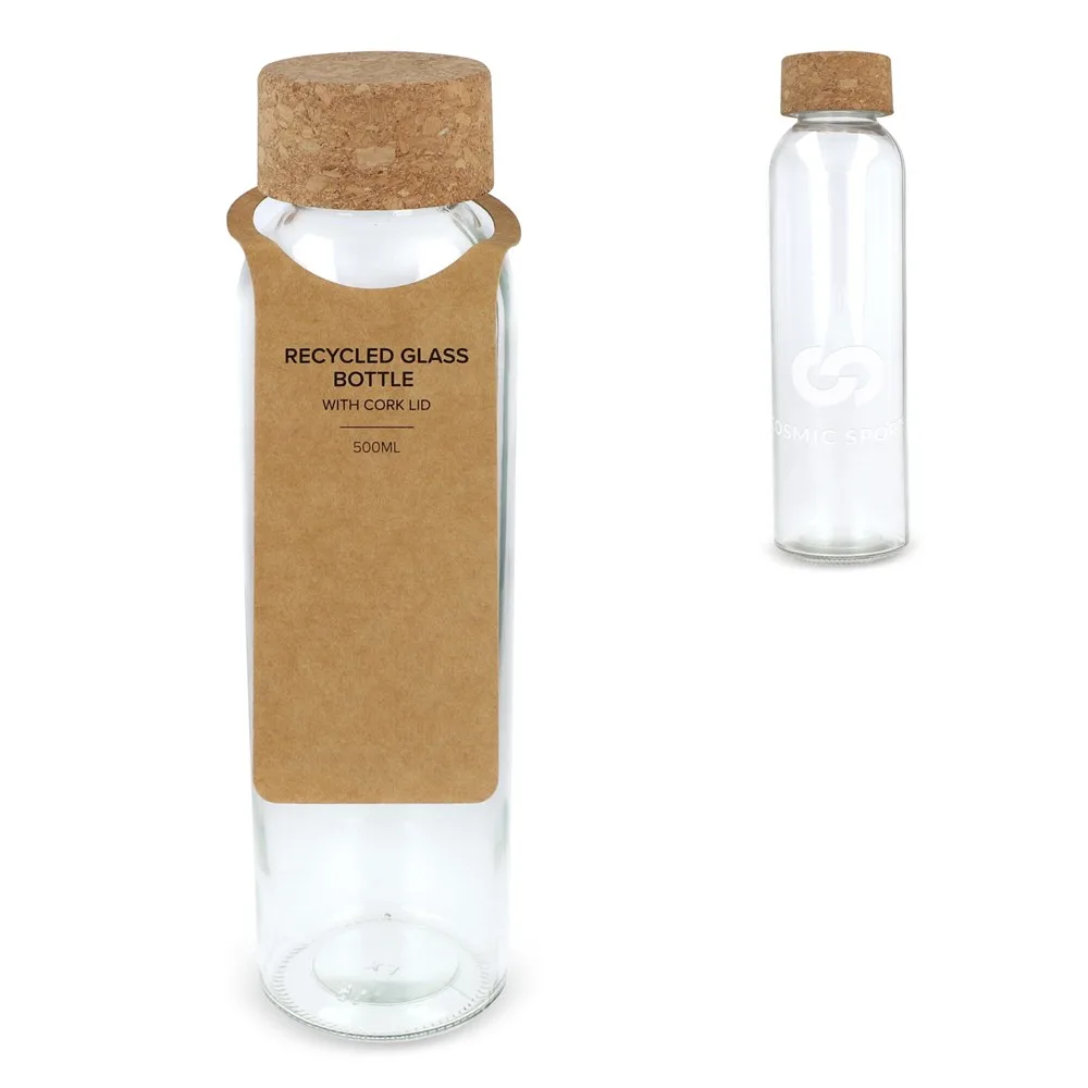 Gerecycled glazen fles met kurken dop 500ml